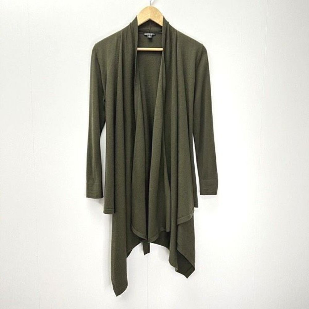 Lafayette 148 Wool Waterfall Open Front Cardigan Olive Green Belted S